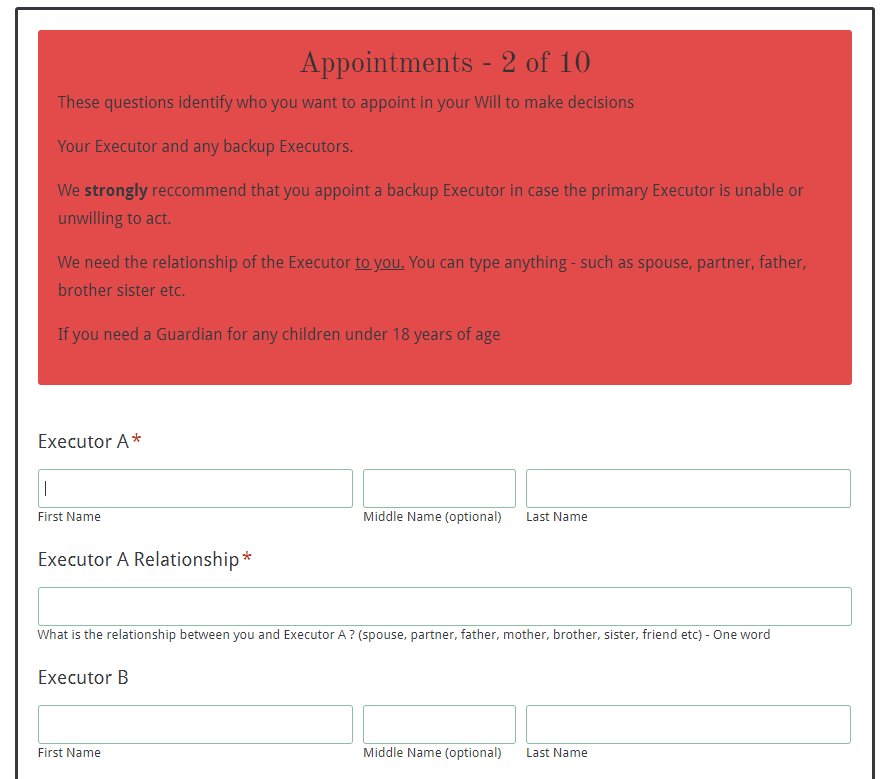 Standard Will Questionnaire